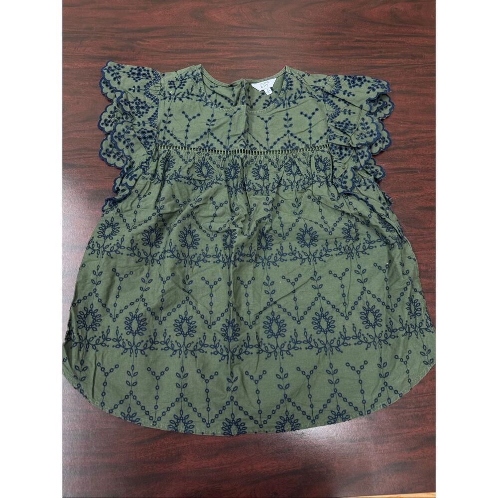 Crown & Ivy Olive Green Blouse with Flutter Sleeve Size Medium